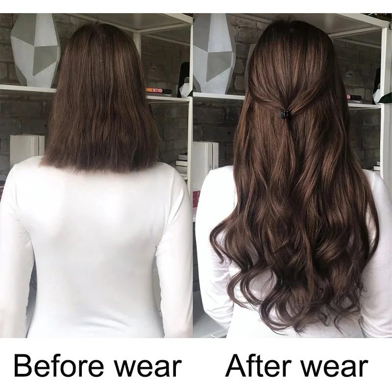 Synthetic 24Inch 16Clips Long Curly Hair Extension Heat Resistant Hair Extension Clips In Ombre Black Brown Blond Women