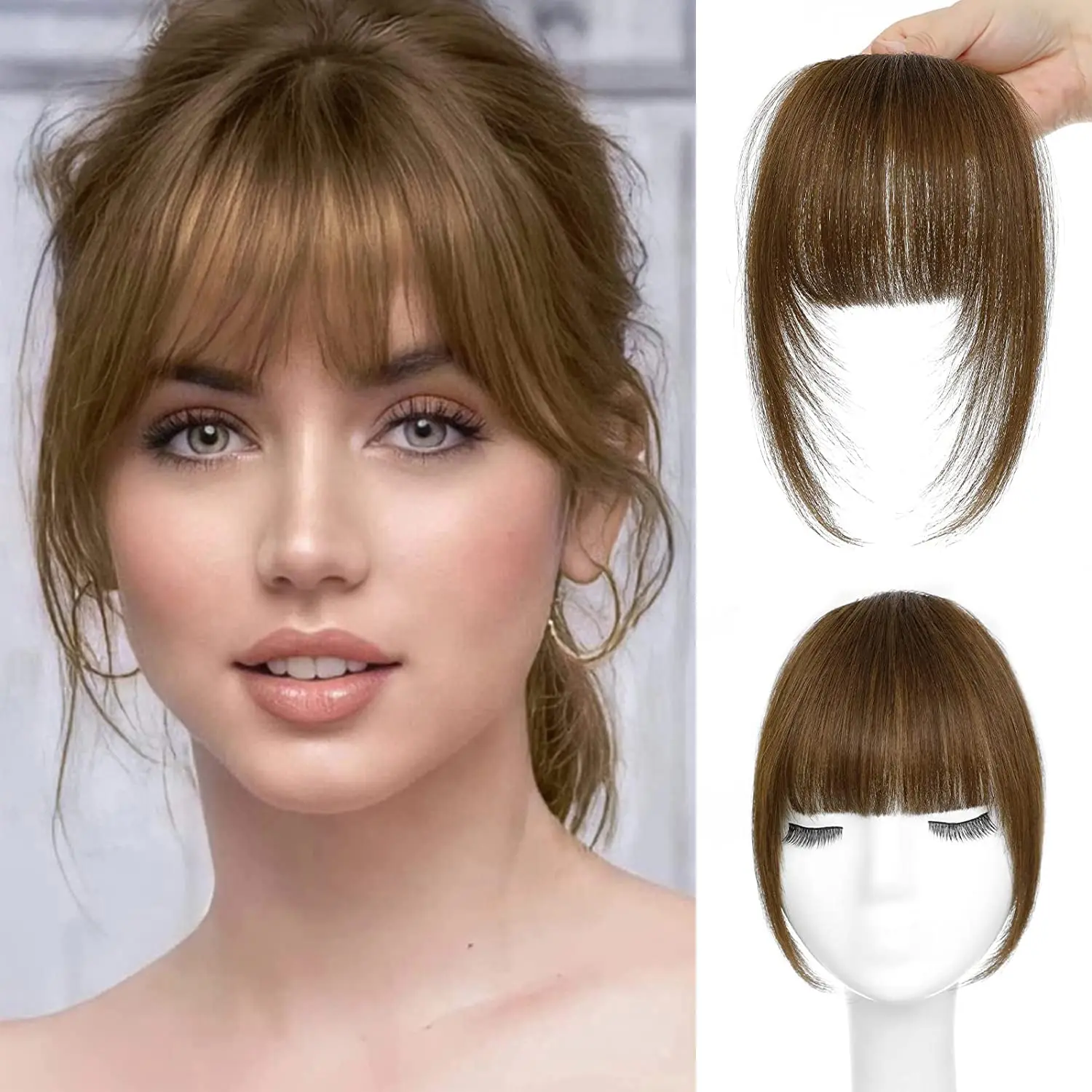 Human Hair Bangs Clip-In Hair Extension for Women 8inch 20g Front 3 clips in Straight Remy Natural Human Hair Fringe All Colors