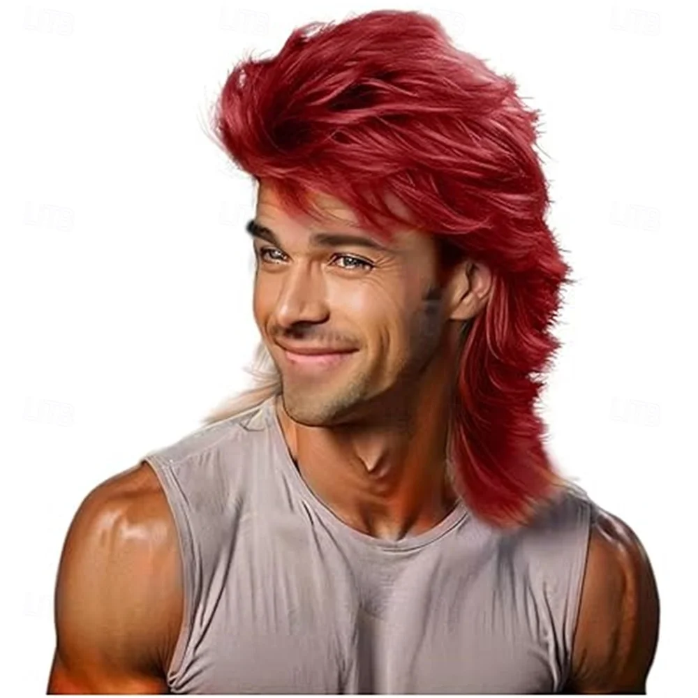HAIRJOY Synthetic Hair Mullet Wigs for Men 70s & 80s Costume Party Synthetic Wigs