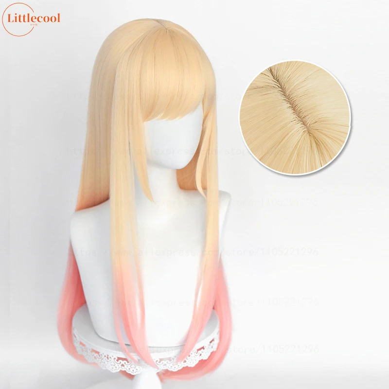High Quality Anime Marin Kitagawa Cosplay Wig 80cm Long Straight Pink Dyeing Ombre Heat Resistant Synthetic Hair Wigs + Wig Cap