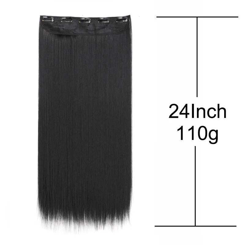 WIGSIN 60cm Synthetic Long Straight Clip In One Piece Hair Extension 5 Clips Brown Black Heat Resistant Fake Hair for Women