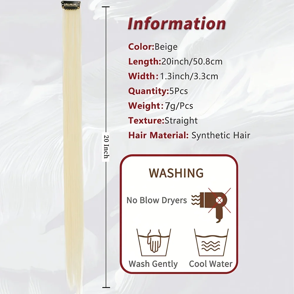 5pcs/Set Long Straight Synthetic Clip-In Hair Extensions for Women Halloween Christmas Party Cosplay