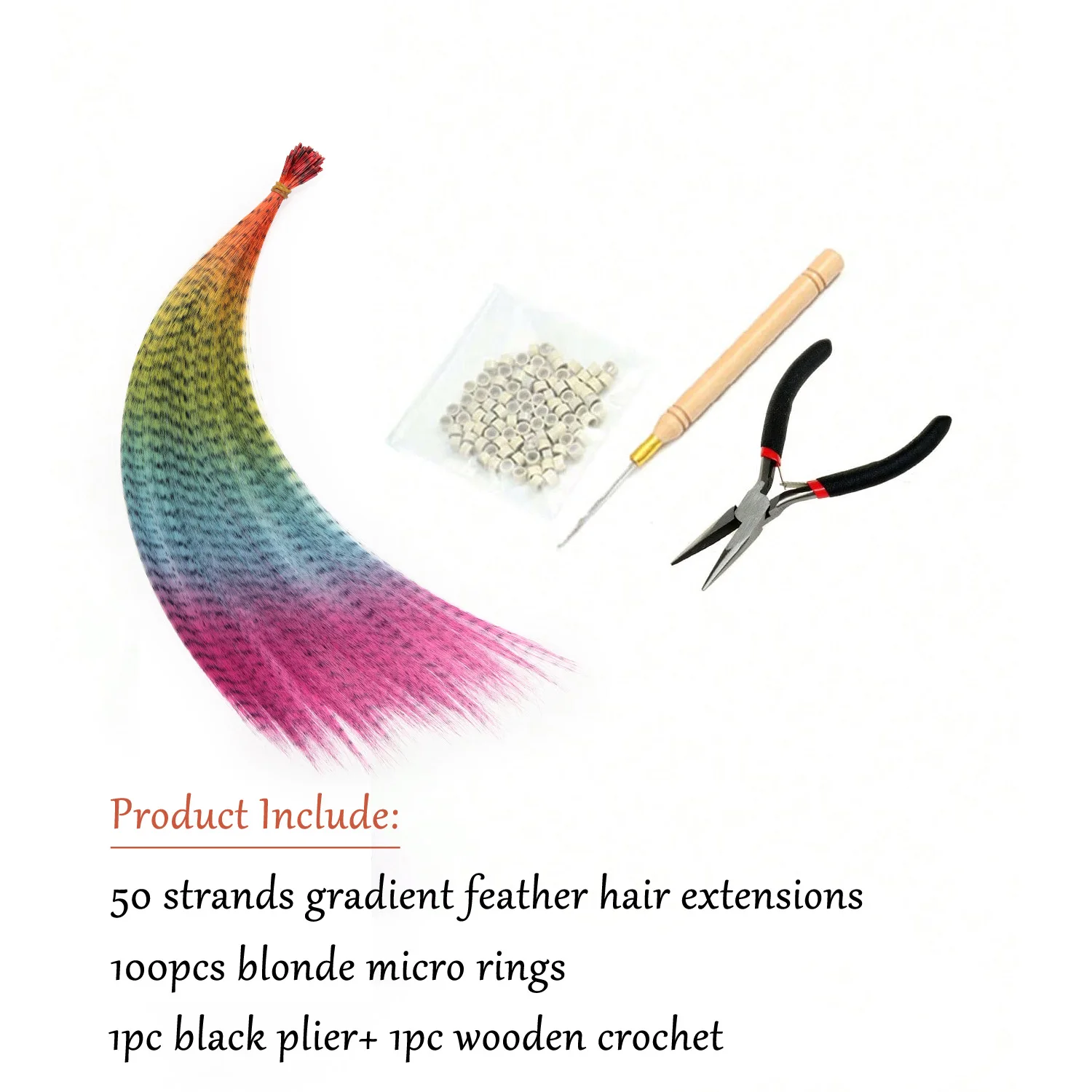 Synthetic Feather Hair Ombre Color Feather Extensions Rainbow Colorful Hair Feather Extension Long Straight Hairpieces for Girls