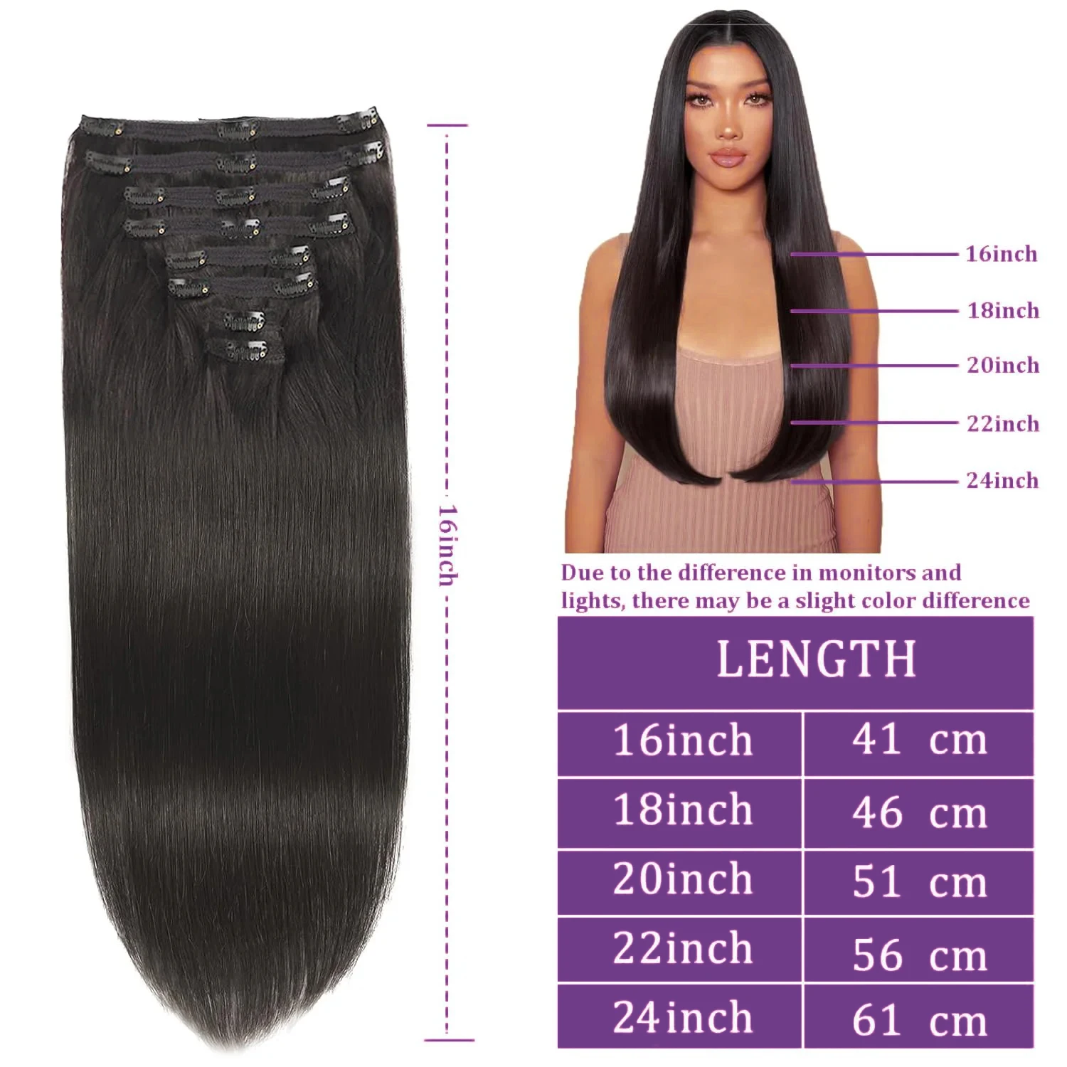 Clip Ins Straight Seamless Brazilian Human Hair Extensions 10A Brazilian Virgin Human Hair 8 Pcs Clip In Extensions 120G/Pack