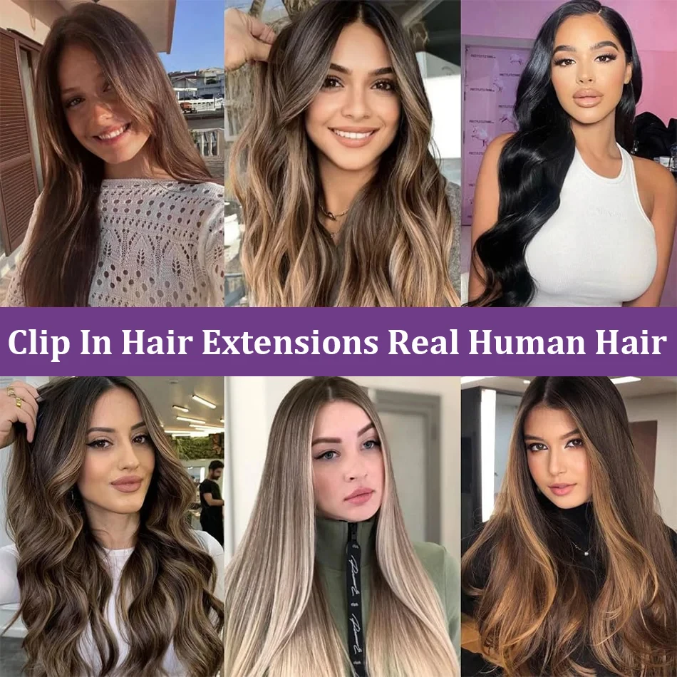 Clip Ins Straight Seamless Brazilian Human Hair Extensions 10A Brazilian Virgin Human Hair 8 Pcs Clip In Extensions 120G/Pack