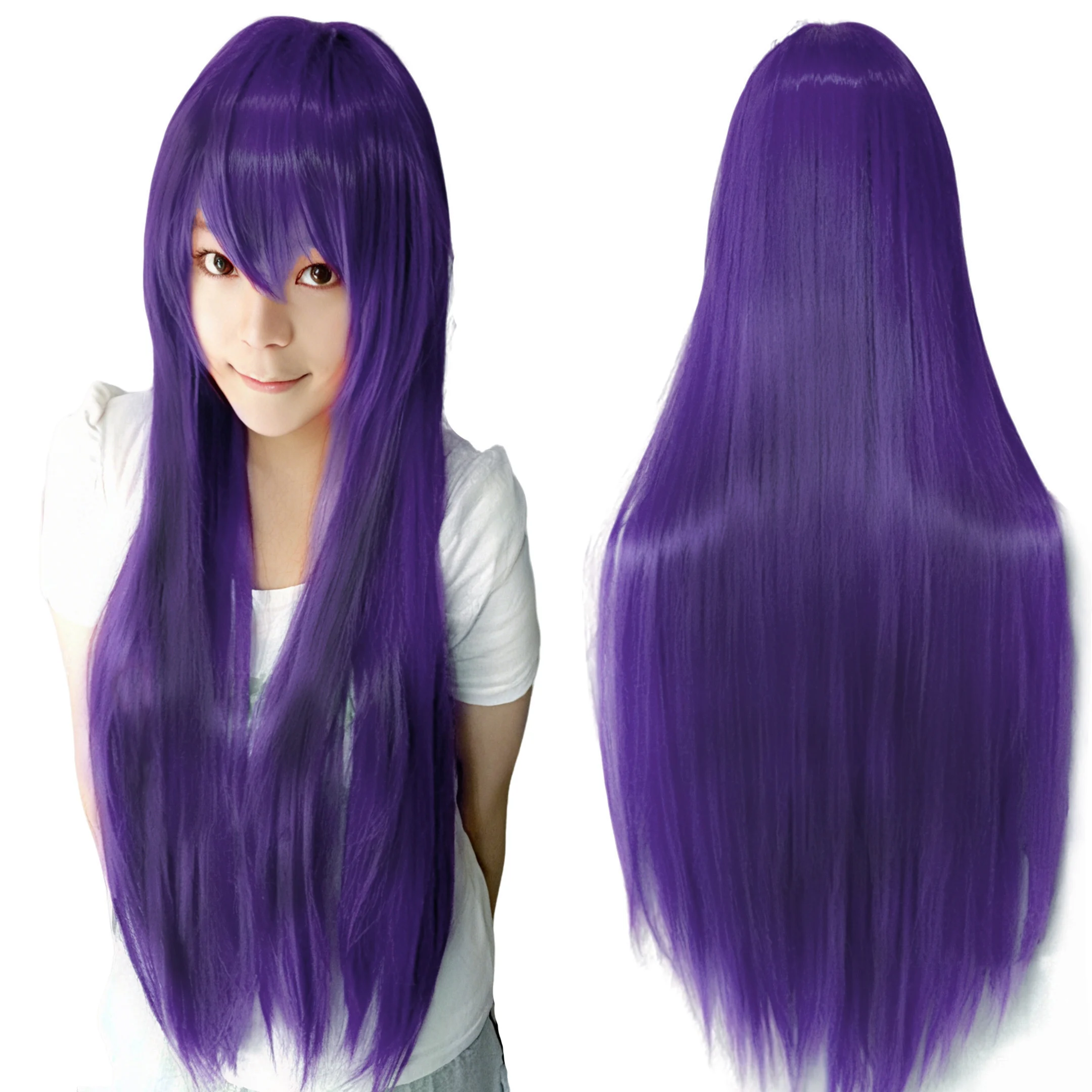 Synthetic Purple Wig Cosplay Wigs Straight Violet Wig Hitagi Senjougahara Cosplay Hair Yatogami Tohka Costume Wig