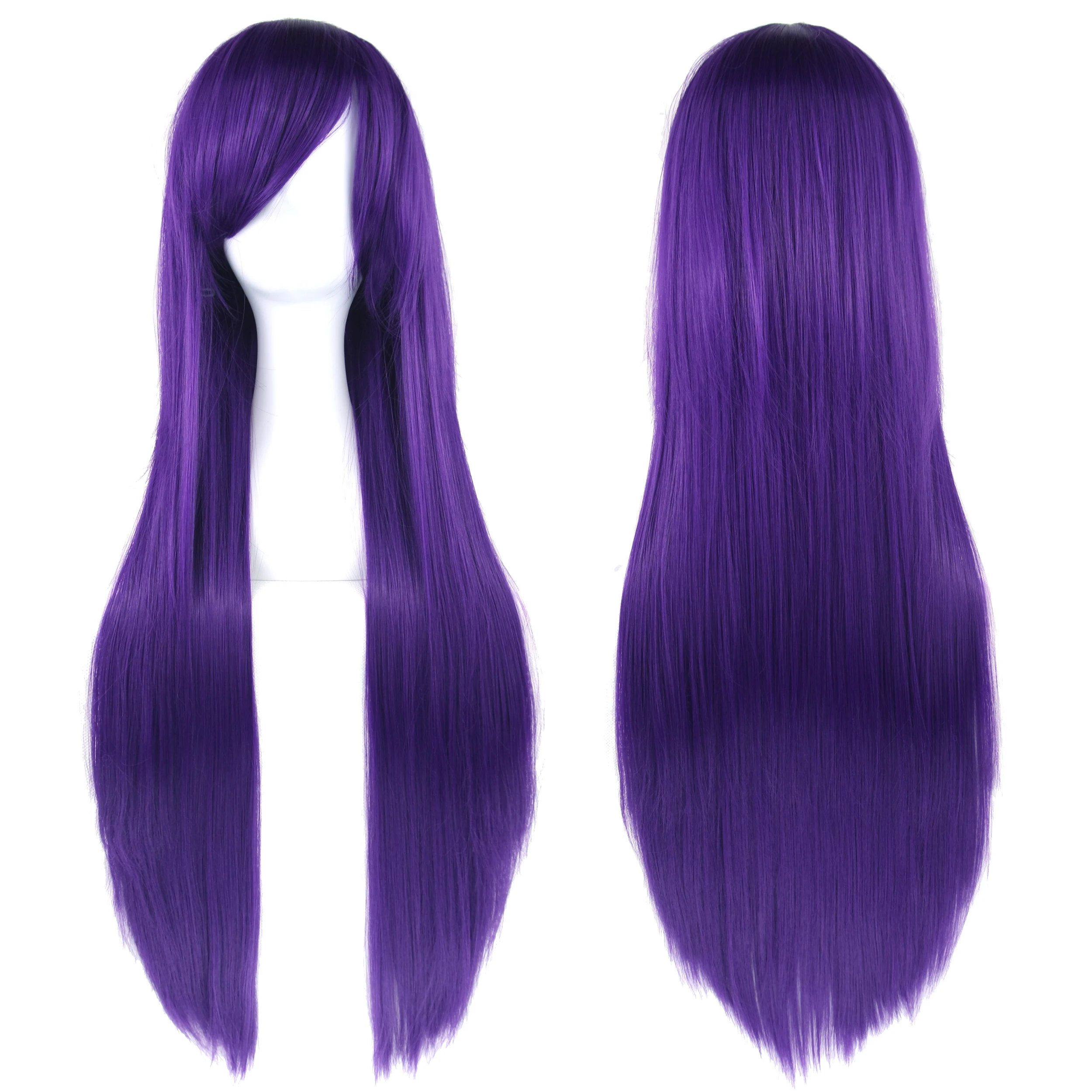 Synthetic Purple Wig Cosplay Wigs Straight Violet Wig Hitagi Senjougahara Cosplay Hair Yatogami Tohka Costume Wig