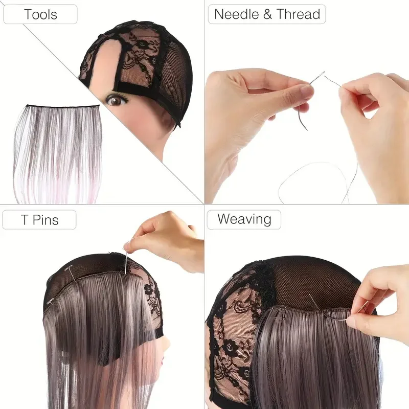 Professional Hair Extension Needle And Thread Set Curved Needle with Black/White Threads for DIY Wig Making