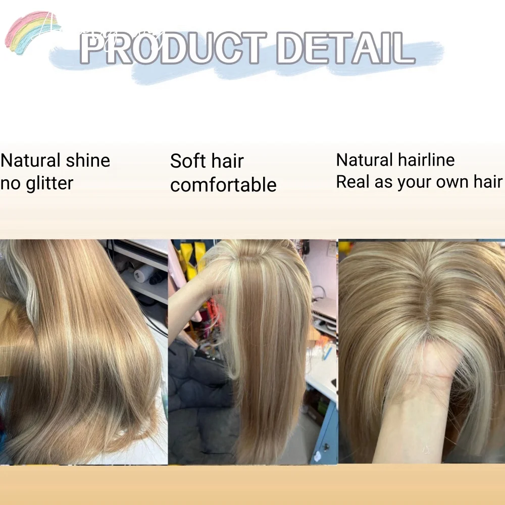 Blonde Wig for Women Long Straight Blonde Brown Wig Asian American Lace Front Synthetic Wig for Daily Use Cosplay Ombre Peluca