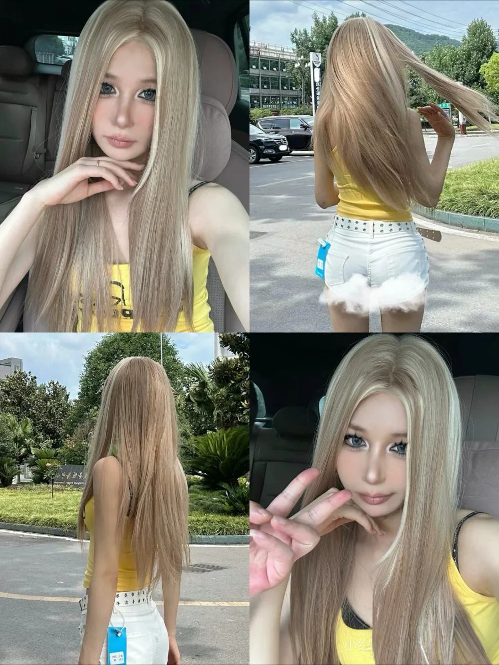 Blonde Wig for Women Long Straight Blonde Brown Wig Asian American Lace Front Synthetic Wig for Daily Use Cosplay Ombre Peluca