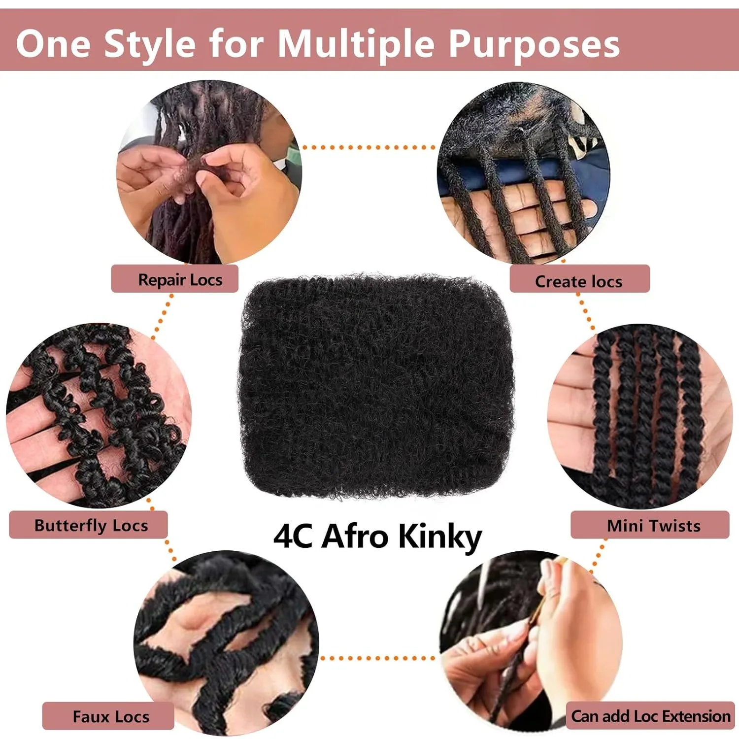 Natural 4C Afro Kinky Bulk Human Hair Extensions No Weft  30/50g Pack 10-18 Inch Brazilian Remy for Locs Micro Twist Braiding