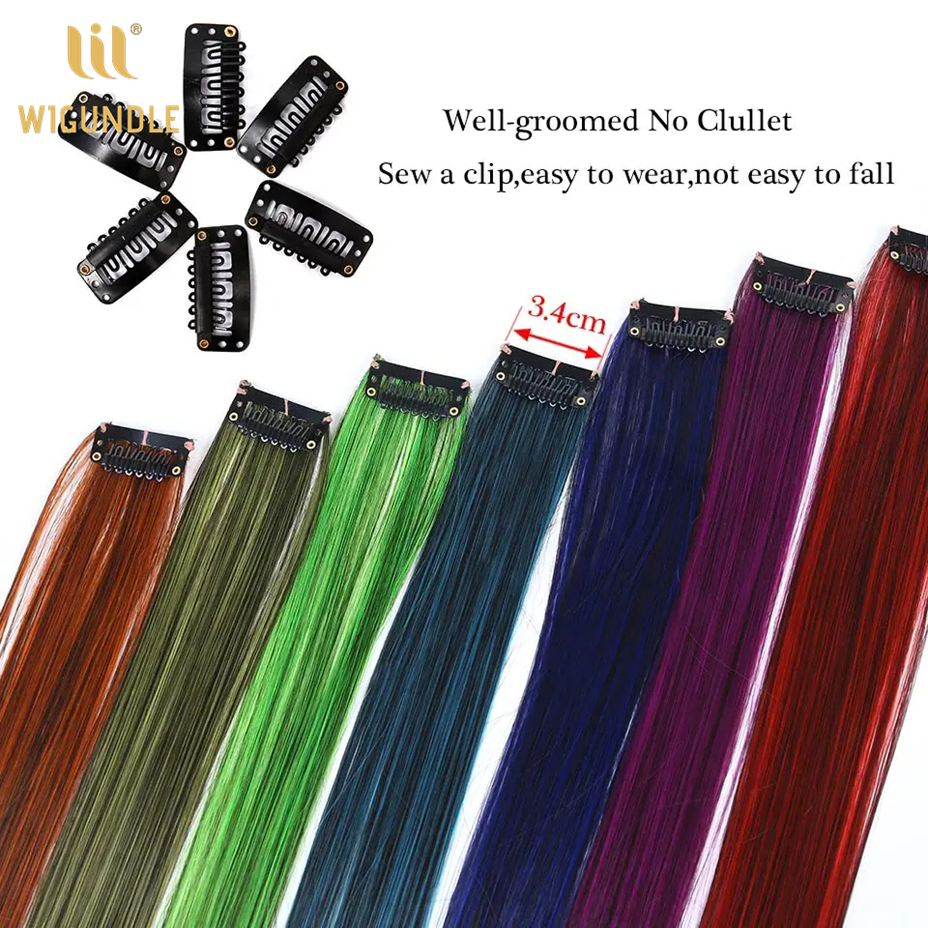 22Inch Synthetic Long Straight Clip In Hair Extensions High Temperature Hairpieces Rainbow Colors Hair Accessories for Women