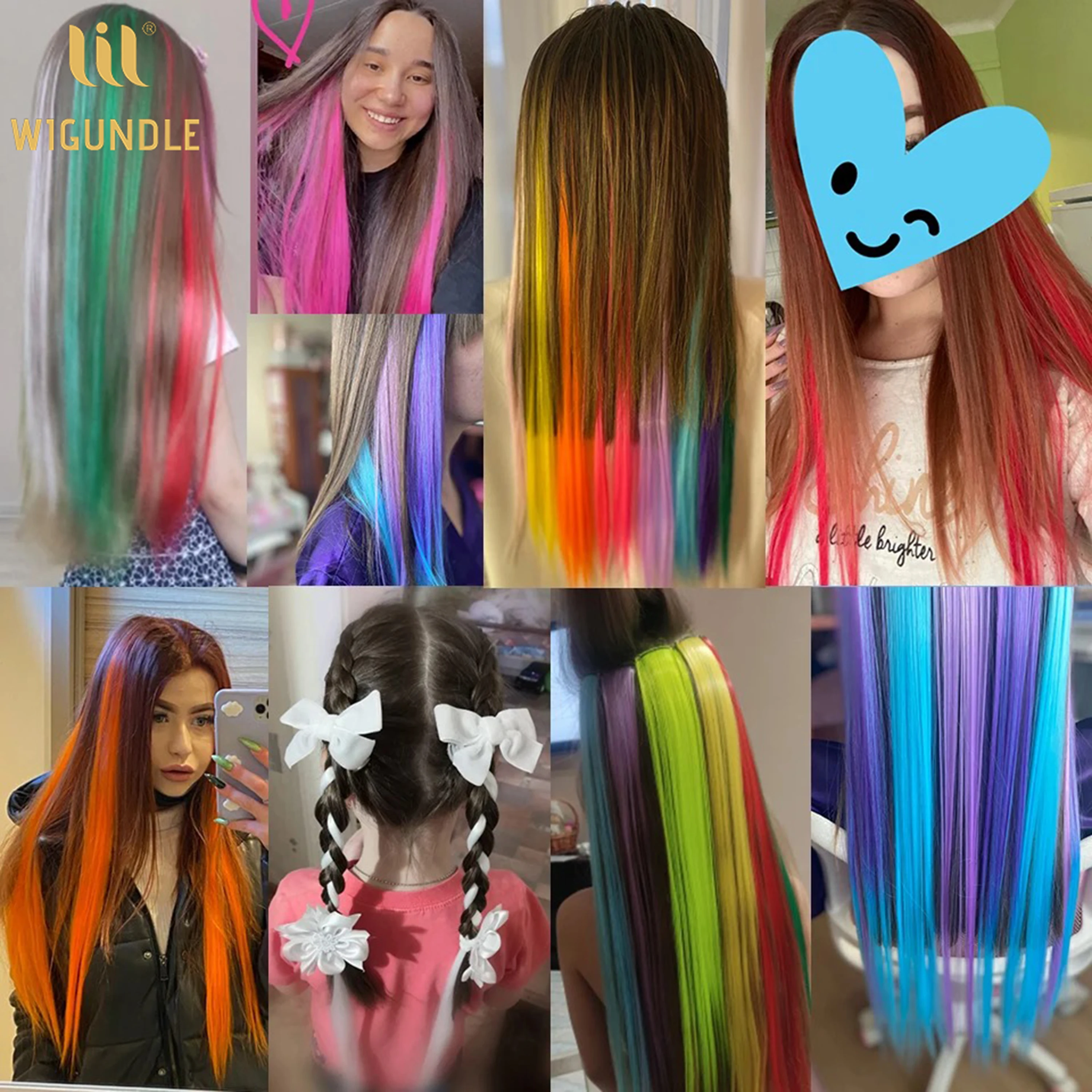 22Inch Synthetic Long Straight Clip In Hair Extensions High Temperature Hairpieces Rainbow Colors Hair Accessories for Women