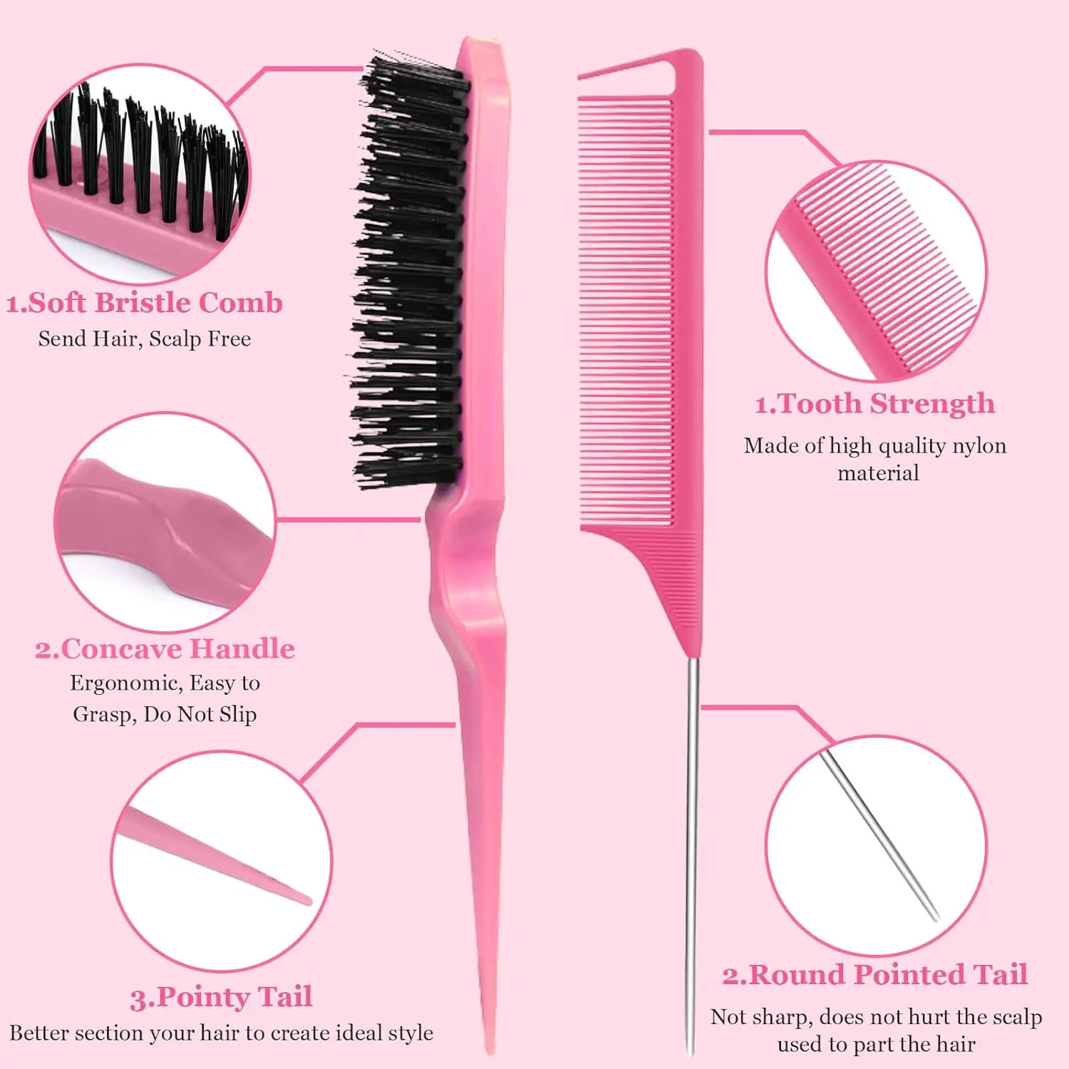 7pcs/set Hair Beauty Accessories Bristle Rat Tail Edge Comb Eyebrow Brush Braiders Ponytail Creator Water Sprayer Styling Set