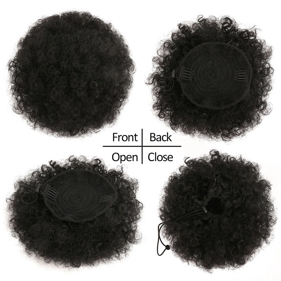 1PC Women's 10-Inch Afro Kinky Curly Synthetic Ponytail Extension with Drawstring Basic Style Afro Puff Hair Bun Wig Daily U