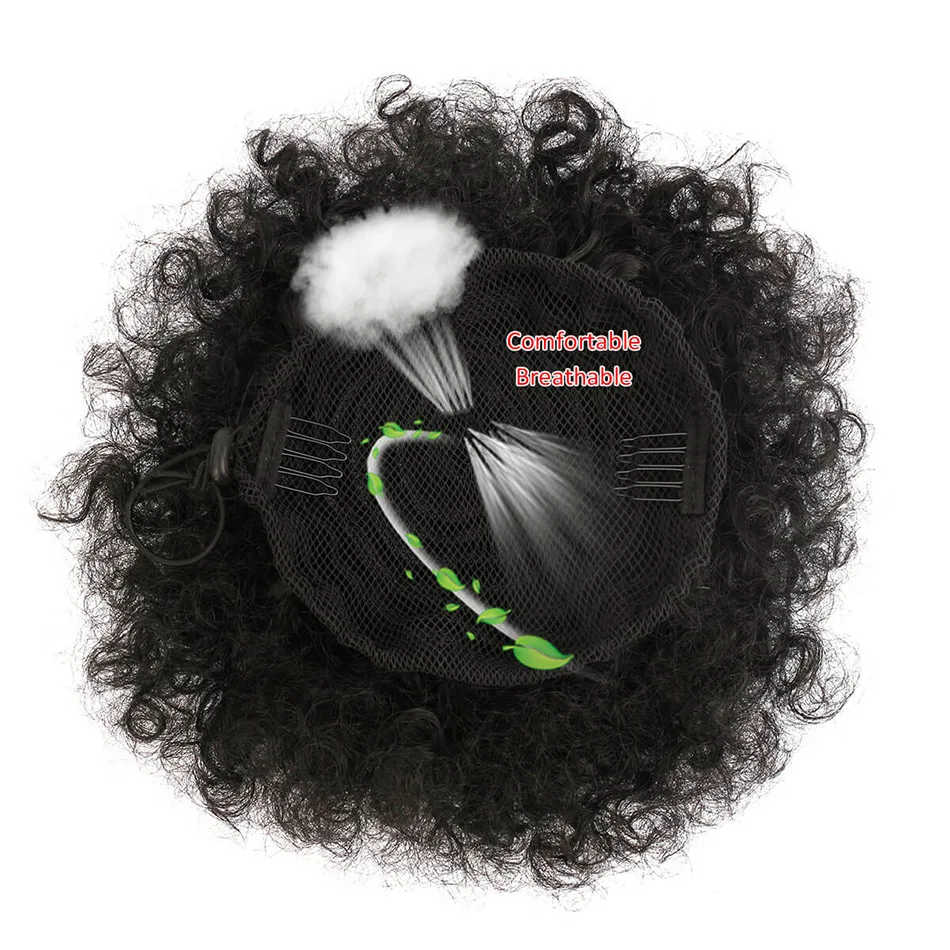 1PC Women's 10-Inch Afro Kinky Curly Synthetic Ponytail Extension with Drawstring Basic Style Afro Puff Hair Bun Wig Daily U