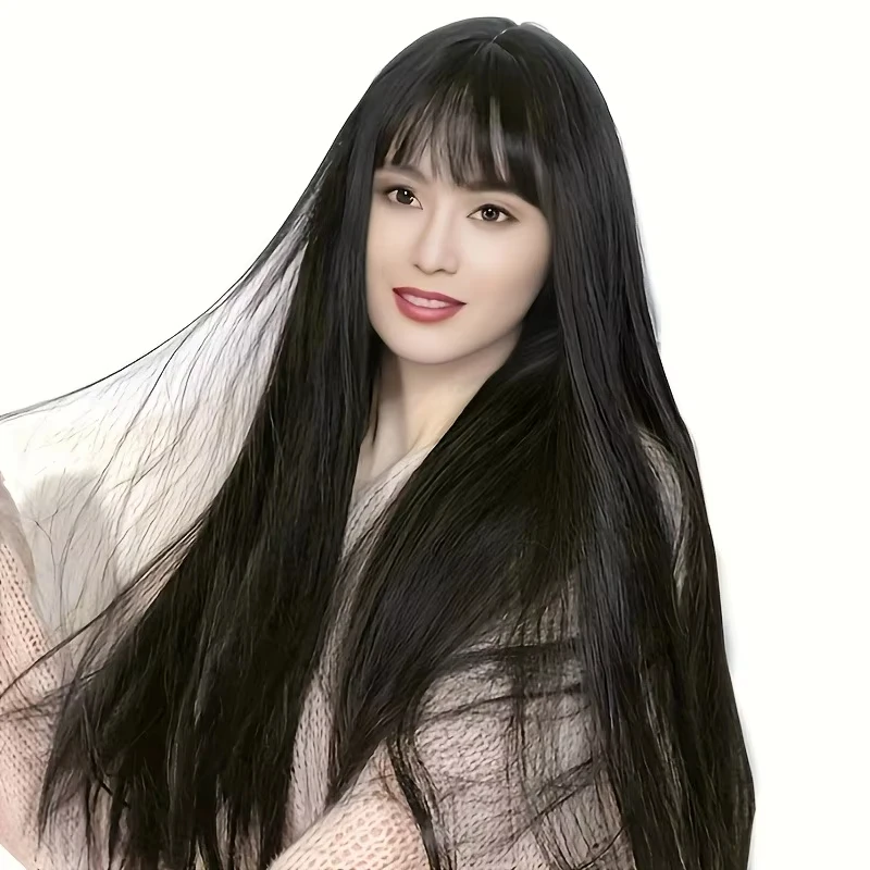 Black Long Straight Hair Synthetic Wig for Halloween Party Cosplay Wig for Daily Use, High-Temperature Hair Accessory Wig