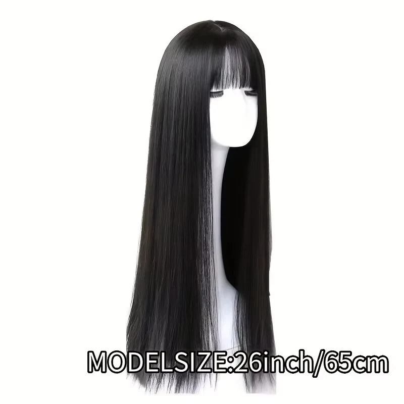 Black Long Straight Hair Synthetic Wig for Halloween Party Cosplay Wig for Daily Use, High-Temperature Hair Accessory Wig