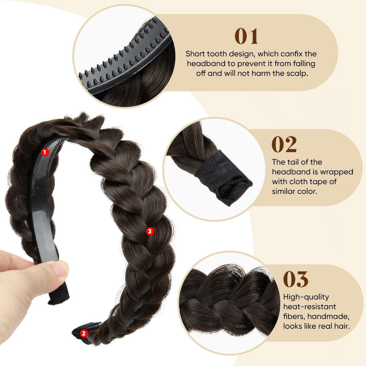 Synthetic fashion braided headband, hair band, braided hairstyle, Bohemian style, women's hair accessory/wig decoration.