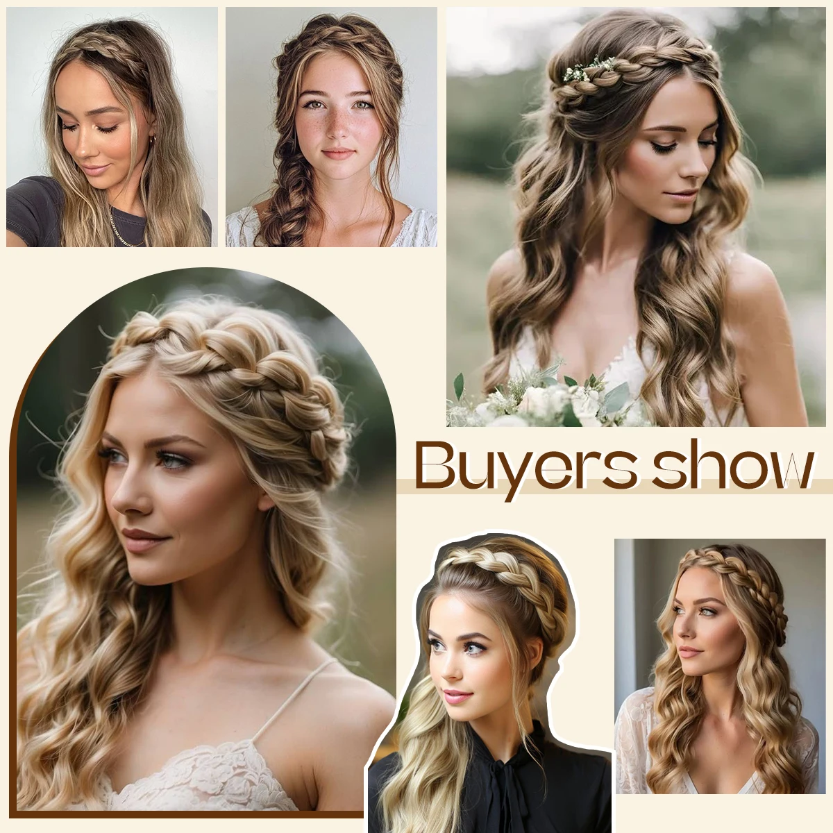 Synthetic fashion braided headband, hair band, braided hairstyle, Bohemian style, women's hair accessory/wig decoration.