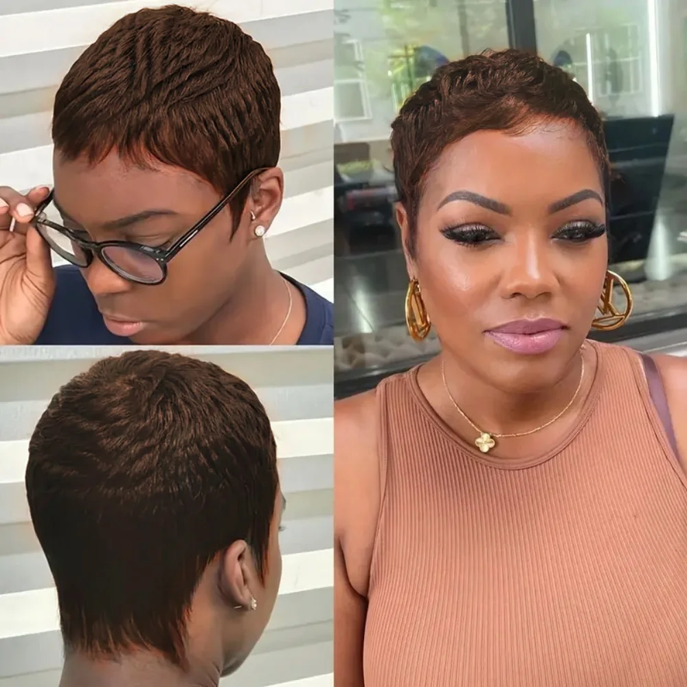 Short Wave Curly Wigs Human Hair Pixie Cut Brazilian Human Hair For Women Curly Human Hair Wigs Full Machine Made