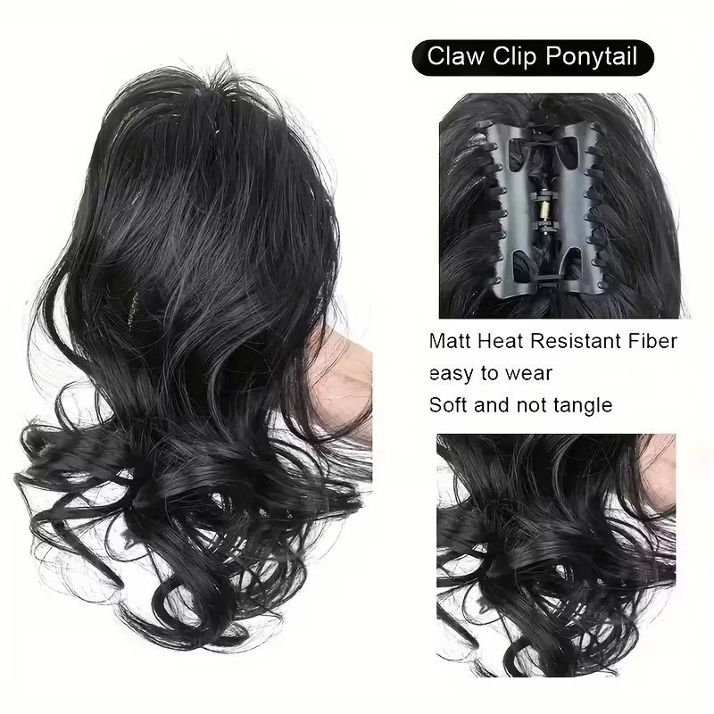 Synthetic 12Inch Short Curly Claw Clip Ponytail Hair Extensions Heat Resistant Fiber Hairpiece for Women Daily Use