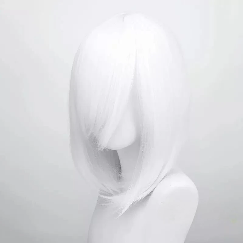 High Quality 40cm Medium Cosplay Wig With Bang Blond Pink Red Purple Blue Gray Heat Resistant Synthetic Hair Wigs
