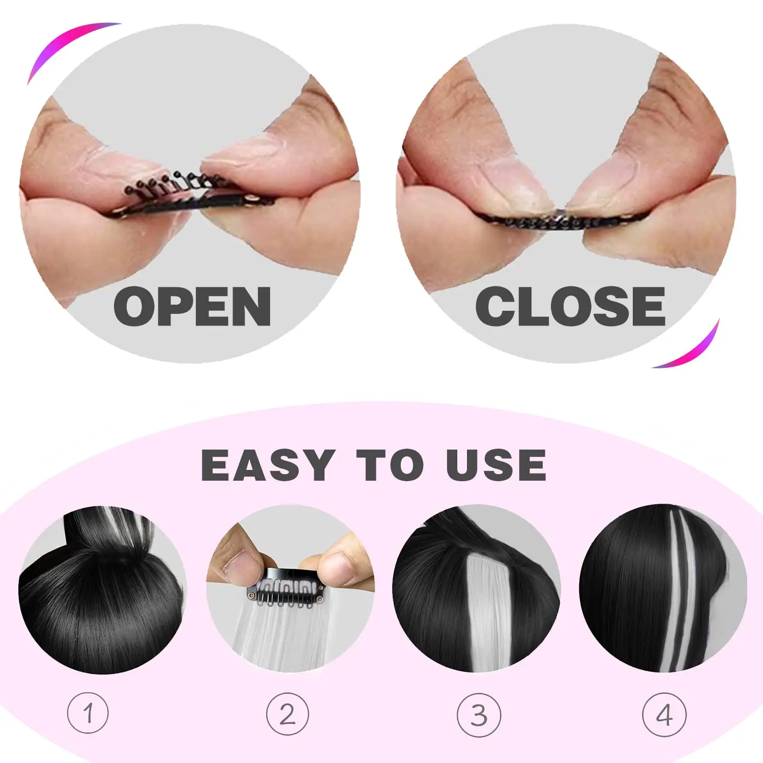 6/12 PCS White Hair Extensions Clip in, Colored Party Highlights Extension Synthetic Hairpiece Straight 22 inch