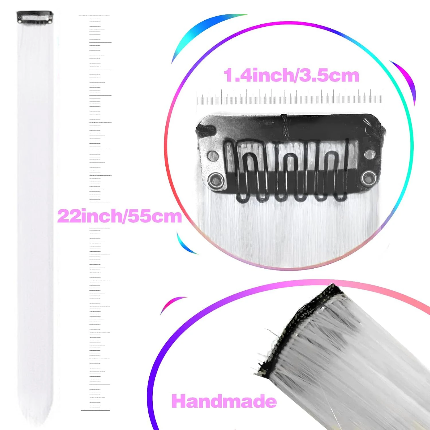 6/12 PCS White Hair Extensions Clip in, Colored Party Highlights Extension Synthetic Hairpiece Straight 22 inch