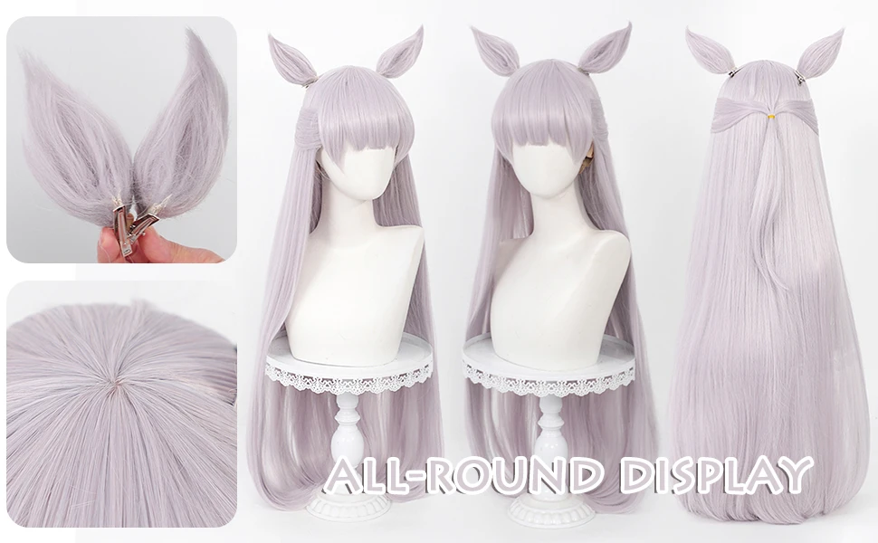 Gold Ship Cosplay Umamusume Pretty Derby Anime Wig ‌Purple-grey‌ Long Straight Half-down Ponytail
