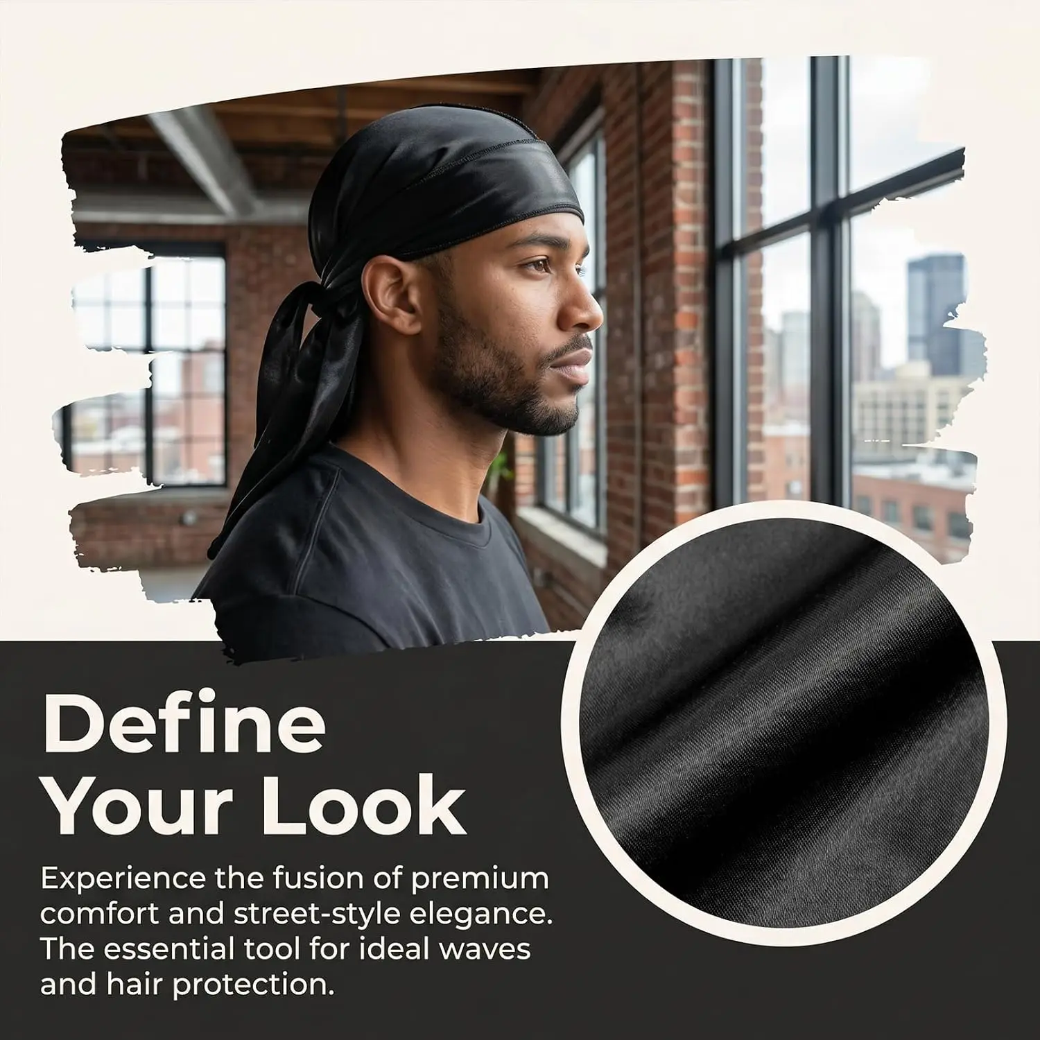 Black Silky Durag with Long Tail Silk Doo Rags for Hip Hop Rapper,360 540 720 Waves Turban Durag Men Black Bandanas