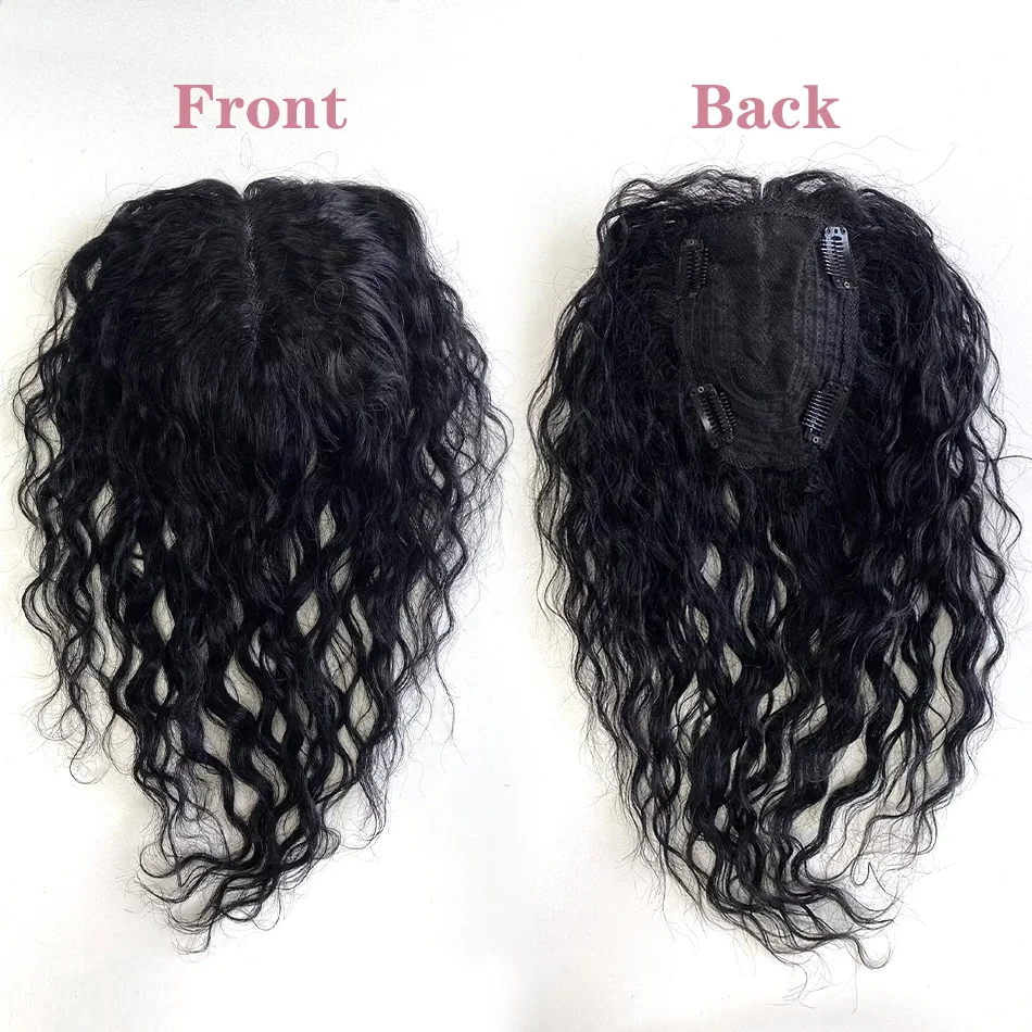 30 CM Short Wavy Hair Topper Replacement Hairpiece 9X14cm Short Clip in Curly Human Hair Topper Women for with Thinning Hair