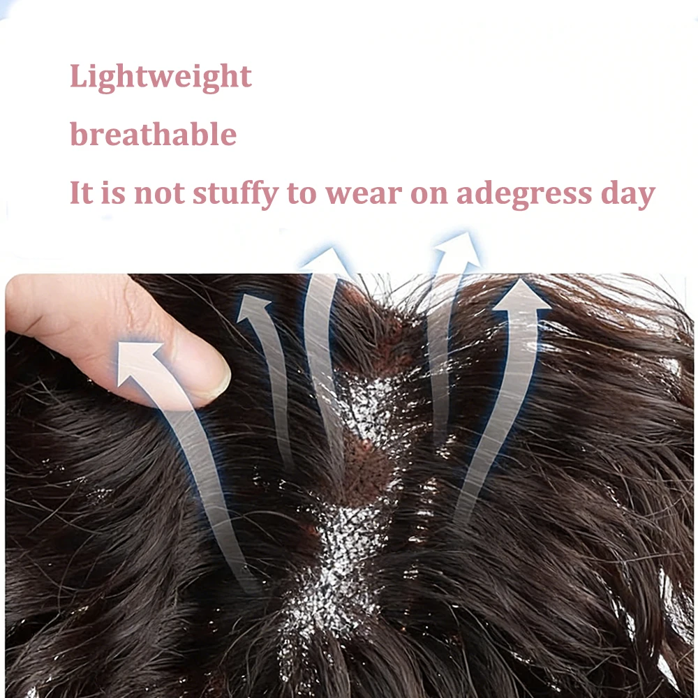30 CM Short Wavy Hair Topper Replacement Hairpiece 9X14cm Short Clip in Curly Human Hair Topper Women for with Thinning Hair