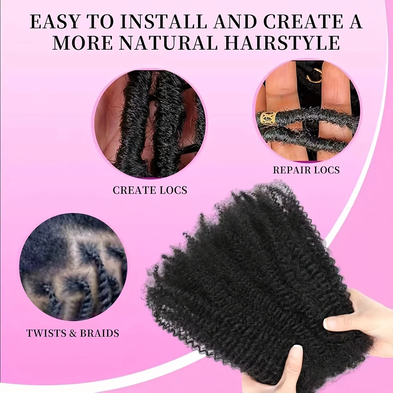 Afro Kinkys Bulk Synthetic Hair for Dreadlock Extensions Loc Repair Braiding Twist Tight Afro Kinky Synthetic Hair for Loc