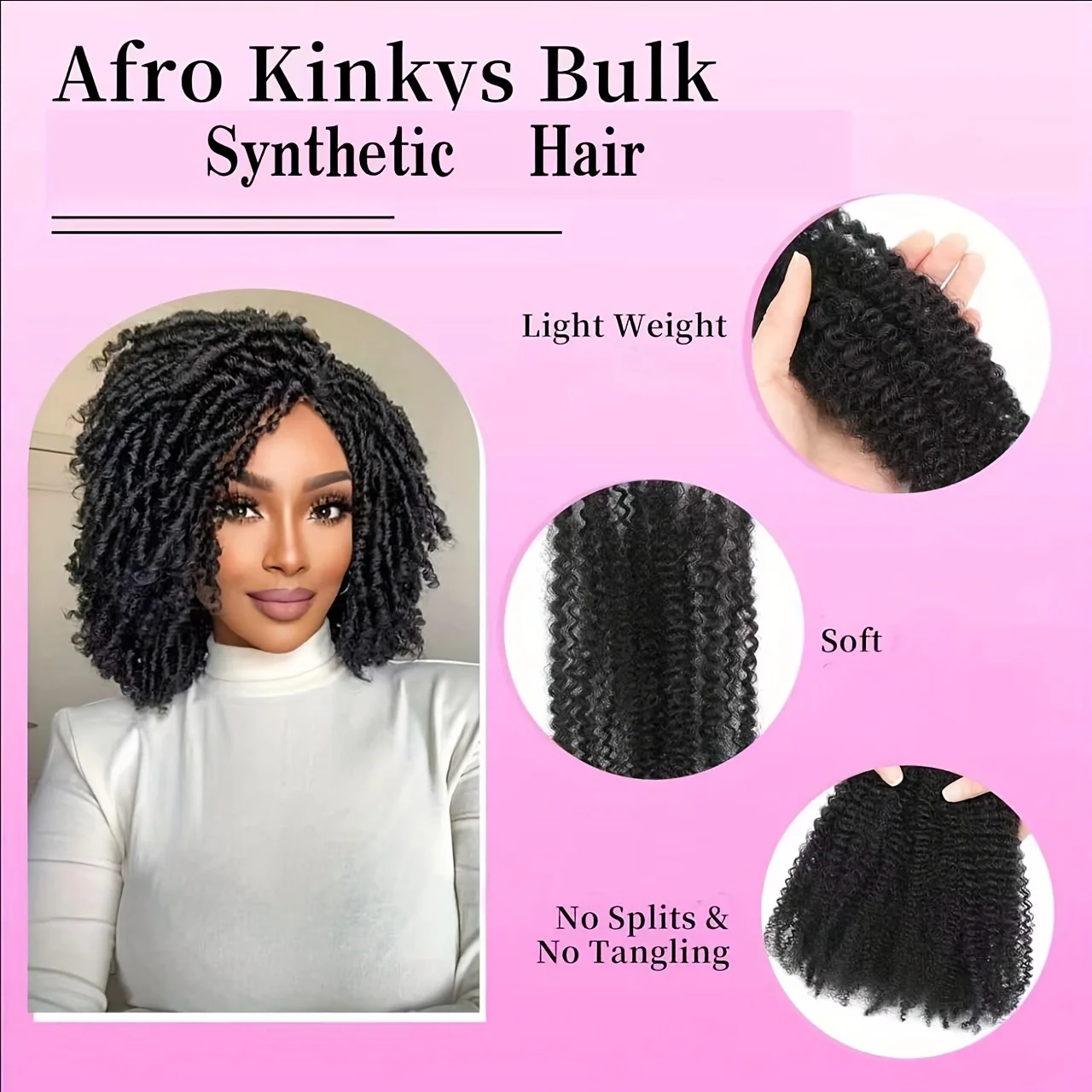 Afro Kinkys Bulk Synthetic Hair for Dreadlock Extensions Loc Repair Braiding Twist Tight Afro Kinky Synthetic Hair for Loc