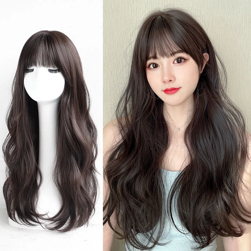 Black Long Wavy Synthetic Wig for Halloween Party, Cosplay Wig, Daily Wig, High-Temperature Hair Accessory Wig Set