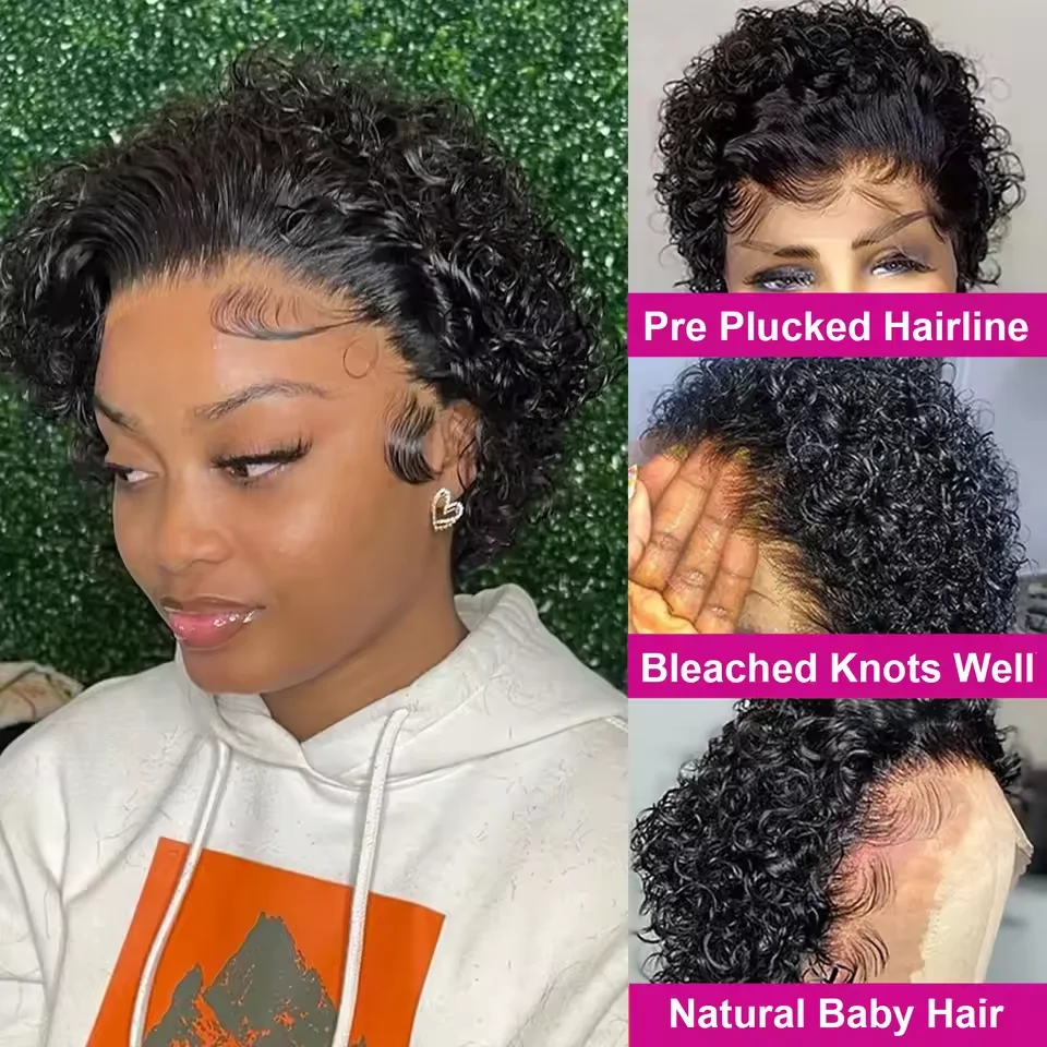 Short Pixie Cut Wig Curly Bob Lace Front Human Hair Wig 200Density 13X1 PrePulcked Lace Wigs For Black Women Cheap Brazilian Wig