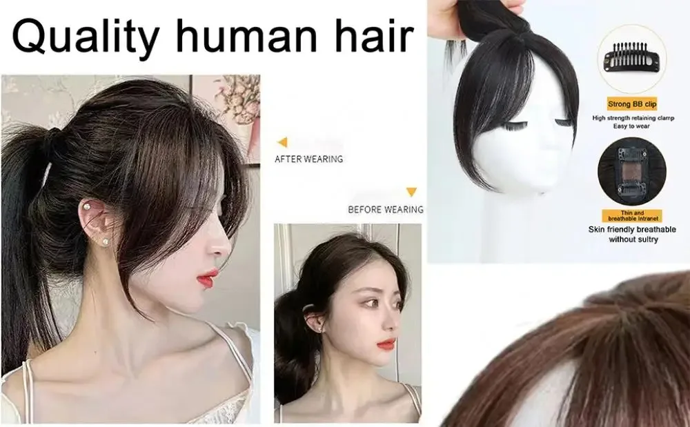 Synthetic Hair Topper for Women Natural Invisible Hairpiece 3D Middle Part Bangs Fluffy Volume Lightweight Hair Extension