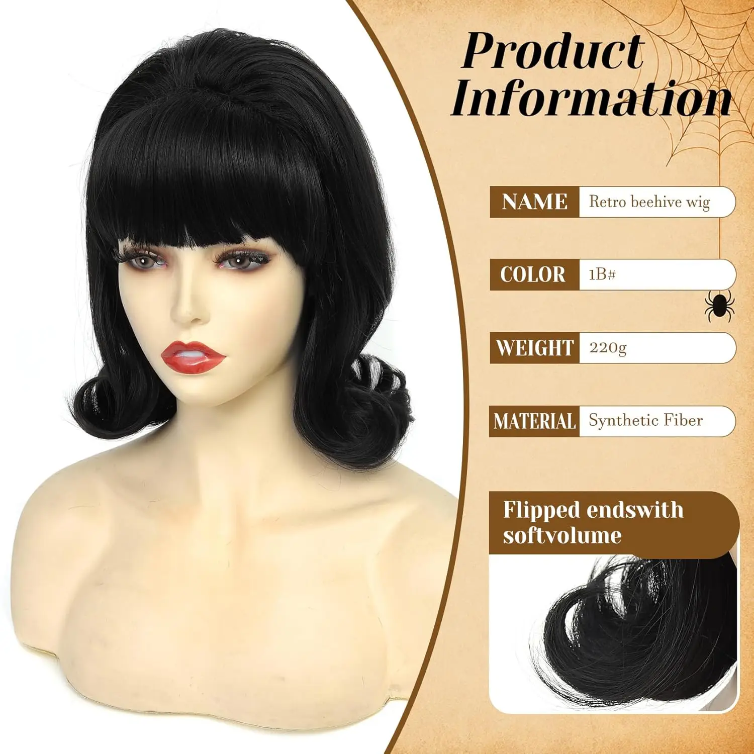 HAIRJOY Synthetic Hair Short Bob Wig with Bangs for Women 60s 70s Retro Beehive Bouffant Wigs Vintage Costume Wig for Halloween