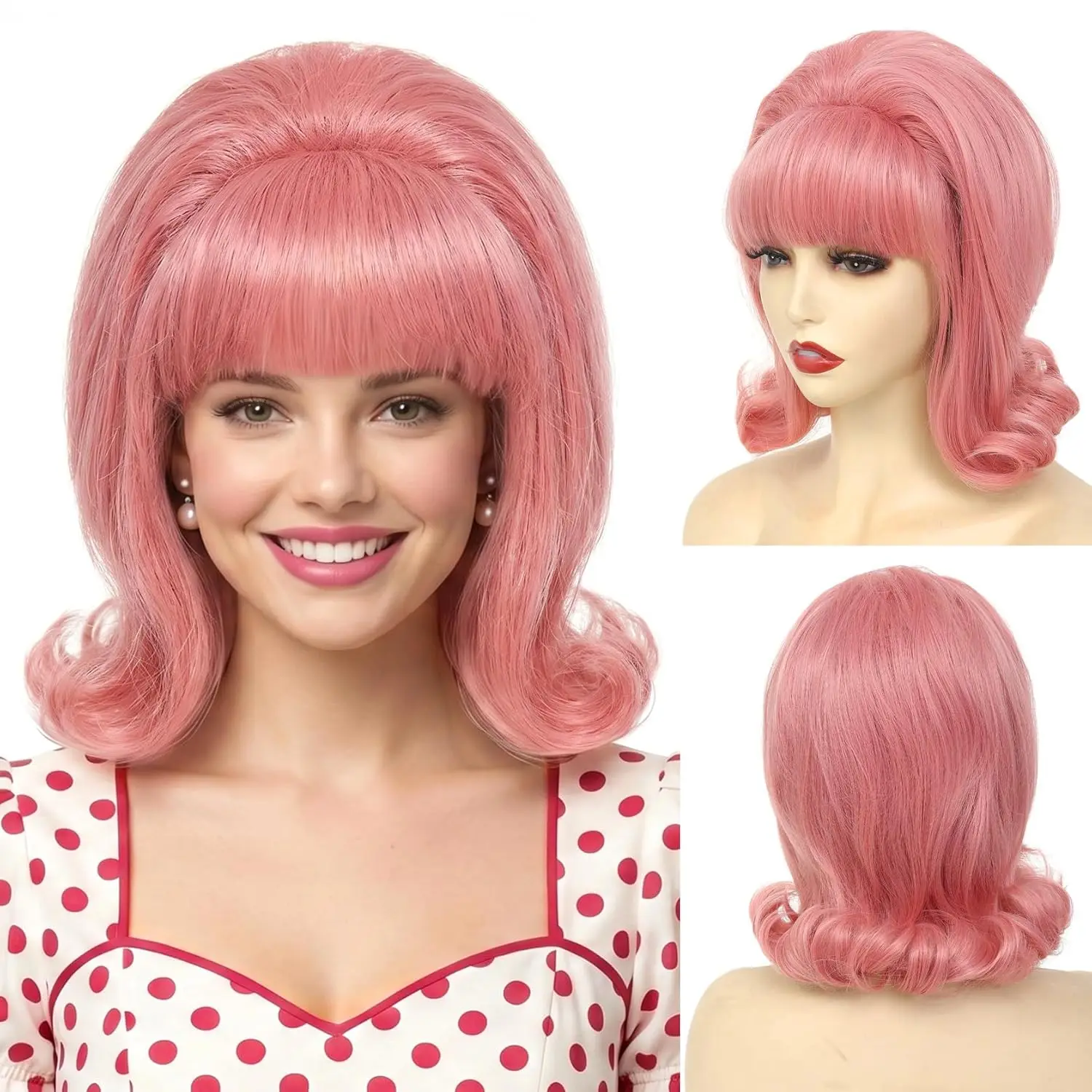 HAIRJOY Synthetic Hair Short Bob Wig with Bangs for Women 60s 70s Retro Beehive Bouffant Wigs Vintage Costume Wig for Halloween