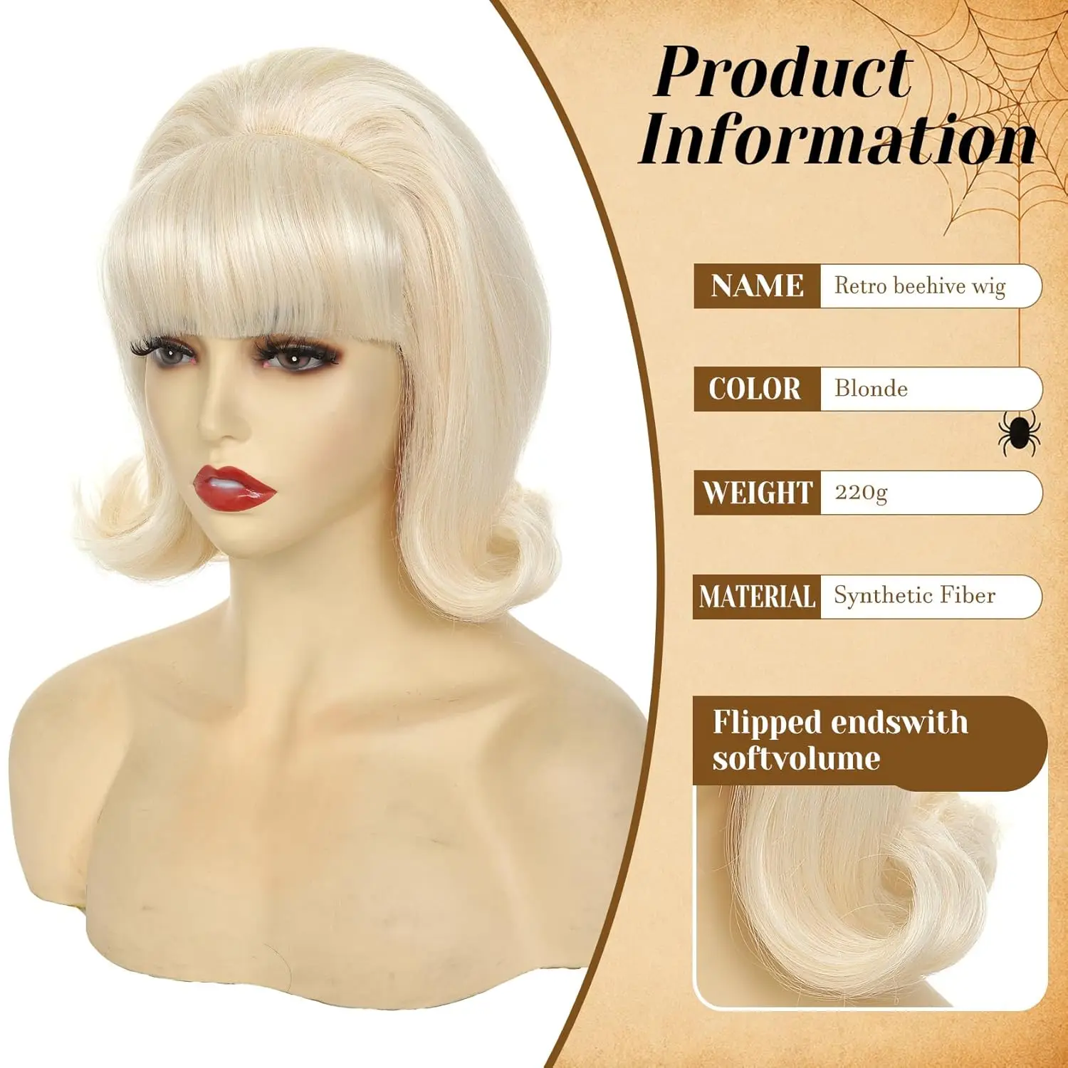 HAIRJOY Synthetic Hair Short Bob Wig with Bangs for Women 60s 70s Retro Beehive Bouffant Wigs Vintage Costume Wig for Halloween