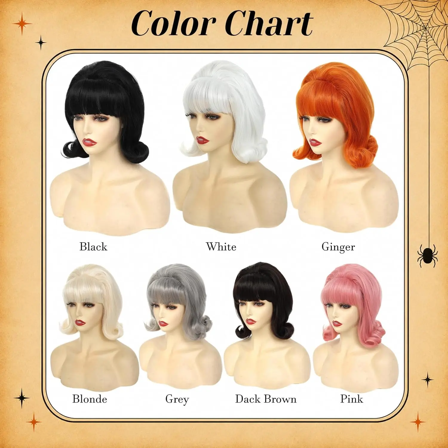 HAIRJOY Synthetic Hair Short Bob Wig with Bangs for Women 60s 70s Retro Beehive Bouffant Wigs Vintage Costume Wig for Halloween