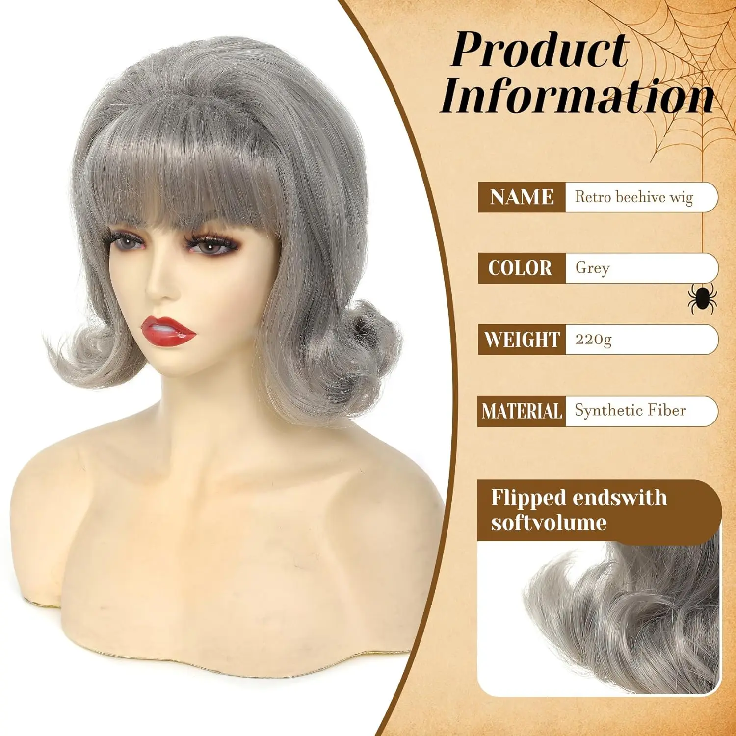 HAIRJOY Synthetic Hair Short Bob Wig with Bangs for Women 60s 70s Retro Beehive Bouffant Wigs Vintage Costume Wig for Halloween