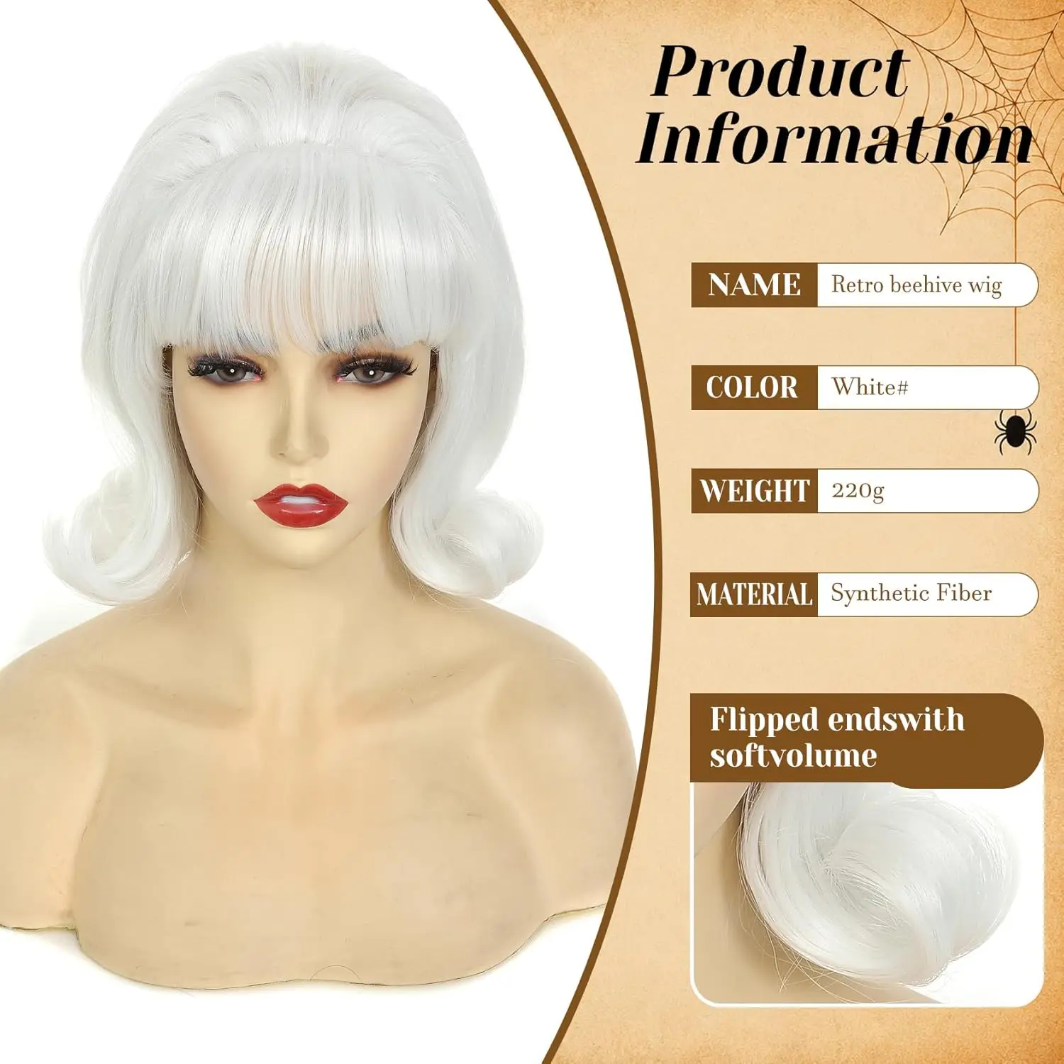 HAIRJOY Synthetic Hair Short Bob Wig with Bangs for Women 60s 70s Retro Beehive Bouffant Wigs Vintage Costume Wig for Halloween