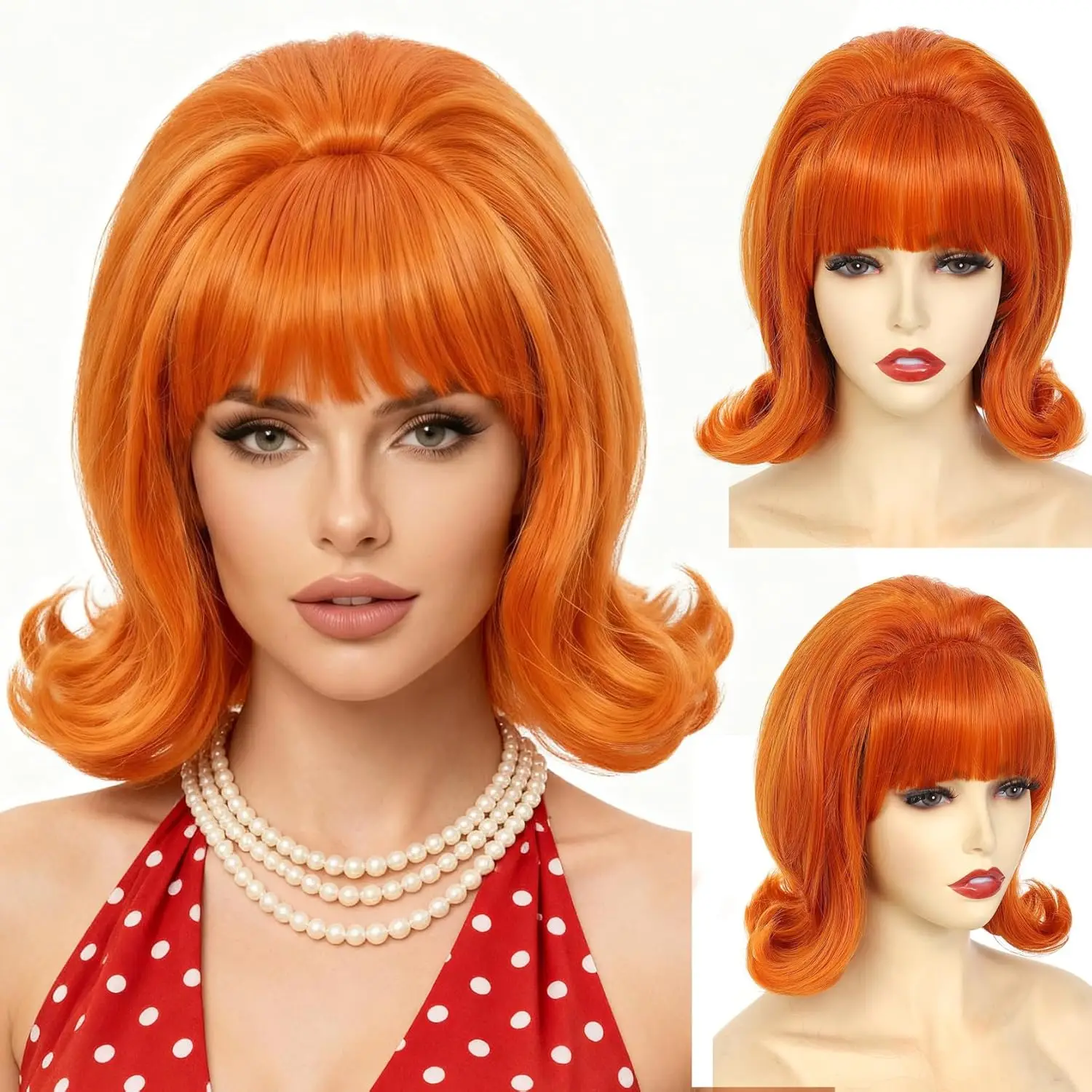 HAIRJOY Synthetic Hair Short Bob Wig with Bangs for Women 60s 70s Retro Beehive Bouffant Wigs Vintage Costume Wig for Halloween