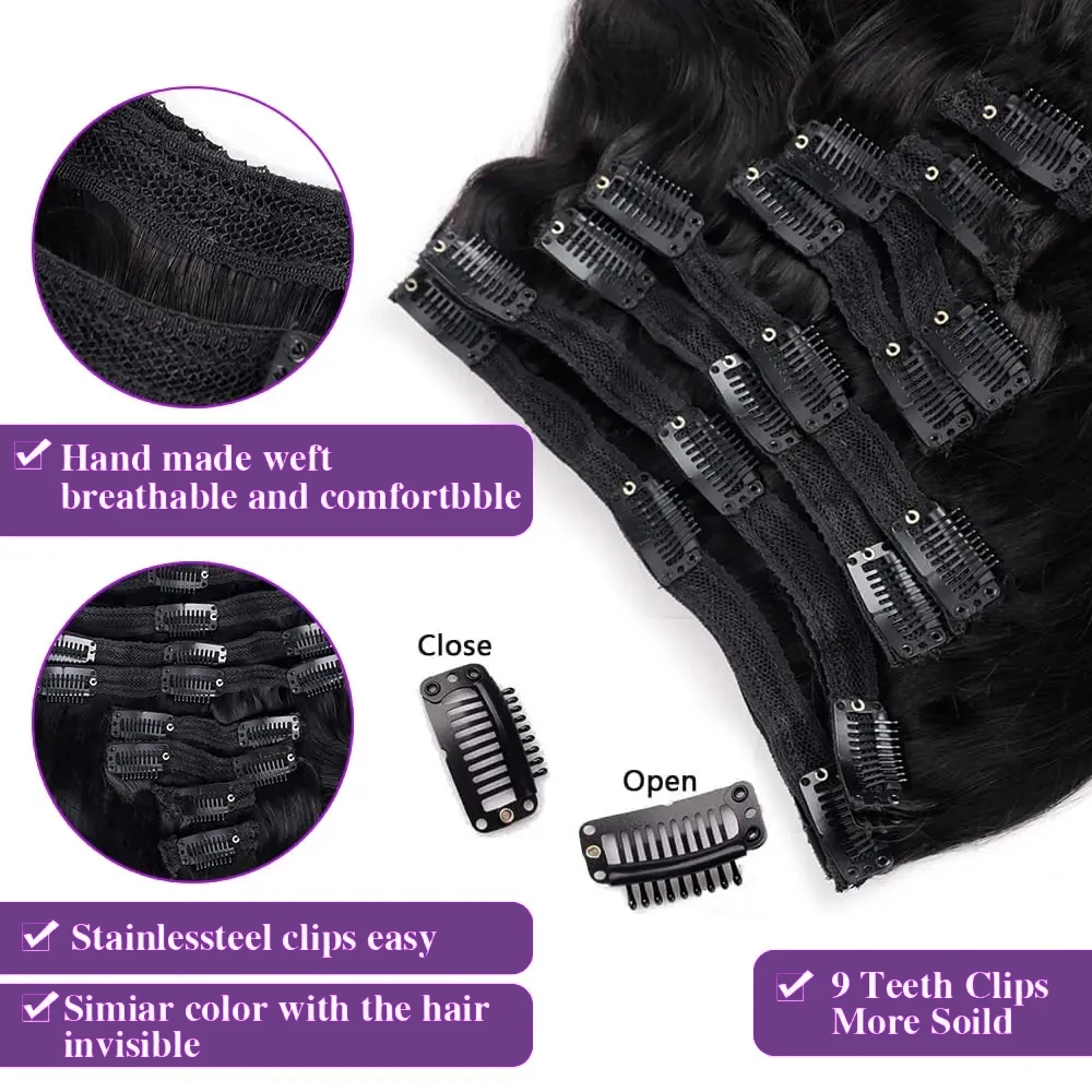 Clip In Hair Extensions Body Wave 8Pcs Clip In Human Hair Extensions Natural Black Remy Skin Weft Hair Extensions For Salon