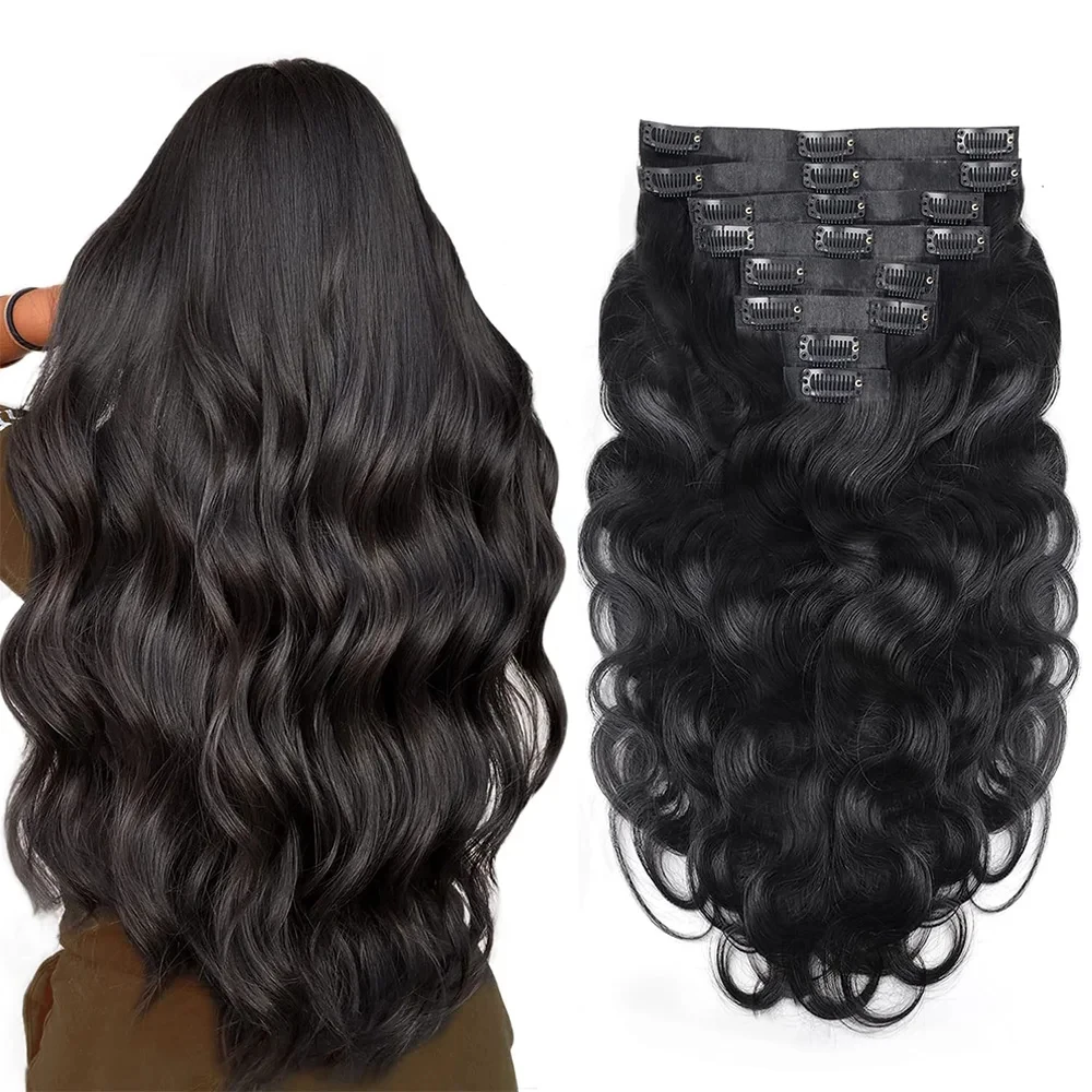 Clip In Hair Extensions Body Wave 8Pcs Clip In Human Hair Extensions Natural Black Remy Skin Weft Hair Extensions For Salon