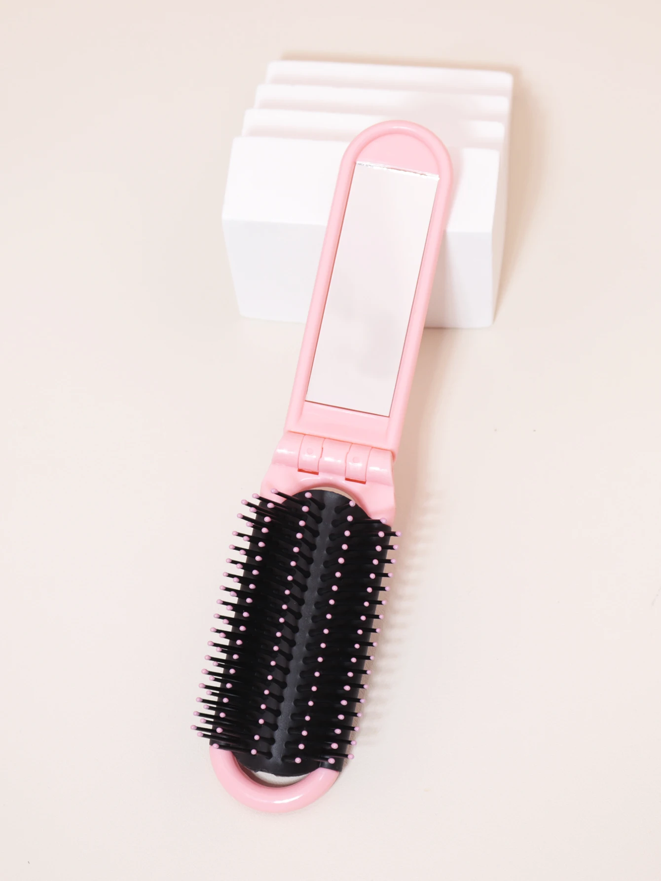 1pc Folding Travel Mirror Hair Brush, Portable Mini Massage Hair Brush, Suitable for Outings, Special for Real Hair Wigs