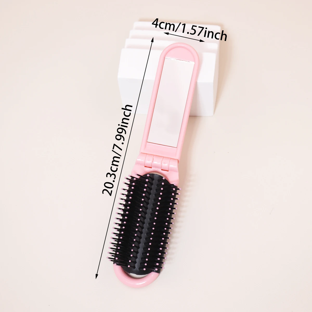 1pc Folding Travel Mirror Hair Brush, Portable Mini Massage Hair Brush, Suitable for Outings, Special for Real Hair Wigs