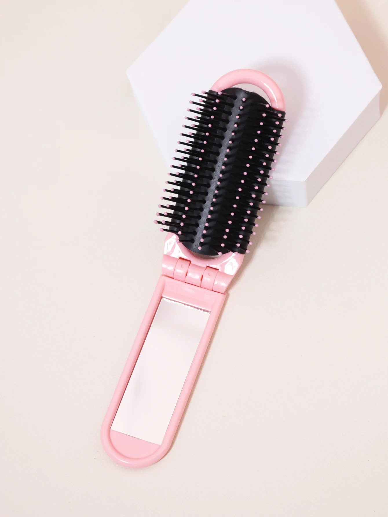 1pc Folding Travel Mirror Hair Brush, Portable Mini Massage Hair Brush, Suitable for Outings, Special for Real Hair Wigs